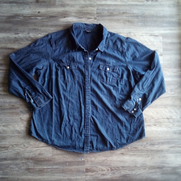Torrid Chambray Long Sleeve Shirt - Picture 2 of 7